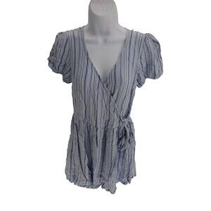 Arizona jean co womens wrap dress blue striped size MED